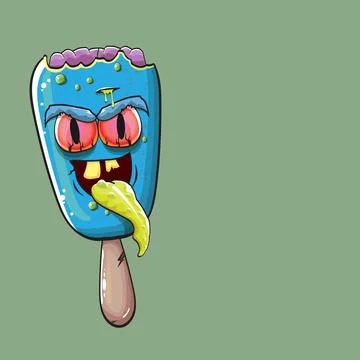 Vector Zombie ice cream with brain and red eyes isolated on green background Stock Illustration