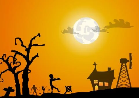Vector : Zombies graveyard and house halloween background Stock Illustration