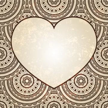 Vectorheart on  seamless eastern floral  background Stock Illustration