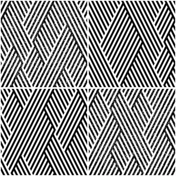 Vectorial seamless pattern collection with oblique black segments_l イラスト素材