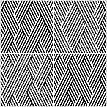 Vectorial seamless pattern collection with oblique black segments_o 스톡 일러스트