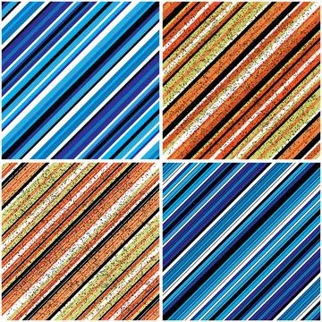 Vectorial seamless pattern collection with oblique colored lines_o 库存插图