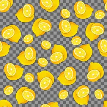 Vector.Juicy summer background from hand drawn lemons on a checkered background Stock Illustration