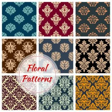 Vectror floral Damask seamless patterns set Illustrazione stock