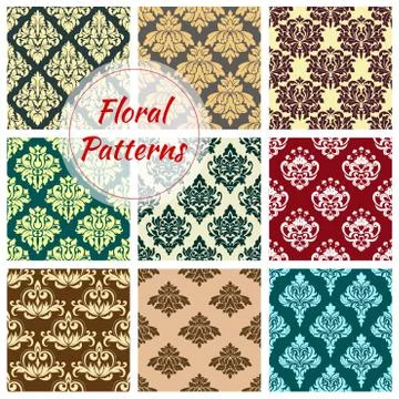 Vectror seamless floral Damask patterns set Stock Illustration