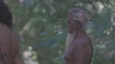Vedda men perform a ritual dance in the forest. Traditional lifestyle, and Stock Footage 317096512