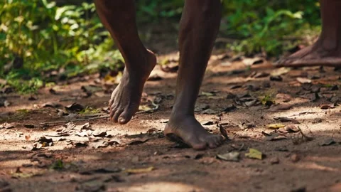 Vedda tribesman of Sri Lanka dancing a ritual dance before hunting, traditional Stock Footage 310231387