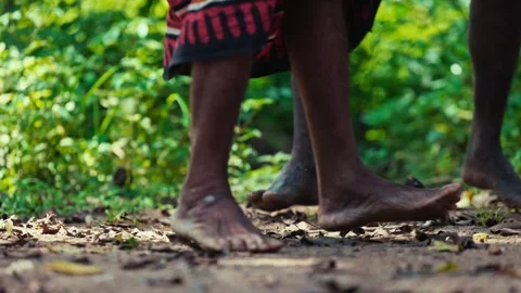 Vedda tribesman of Sri Lanka dancing a ritual dance before hunting, traditional Stock Footage 317096461