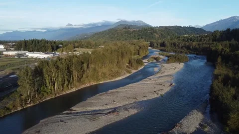 Vedder River in Chilliwack from a drone Stock Footage