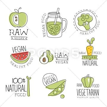 Vegan 100 Percent Natural Products Promo Labels Collection Stock Illustration