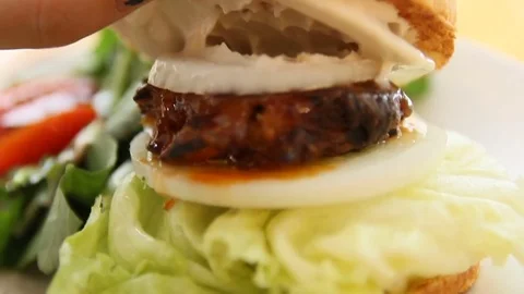 Vegan Burger Closeup Stock Footage 83293217
