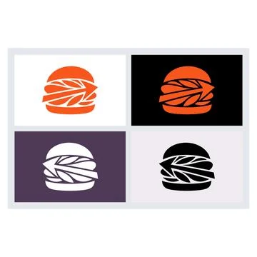 Vegan Burger Logo Icon Set Stock Illustration