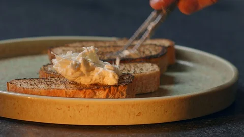 Vegan Butter On Rye Bread Without Dairy And Eggs Stock Footage 129575510