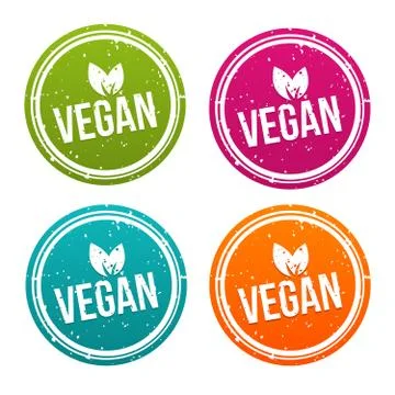 Vegan Button Set in verschiedenen Farben. Stock Illustration