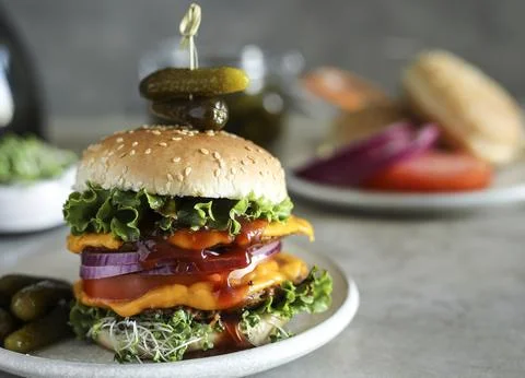 Vegan cheeseburger Stock Photos