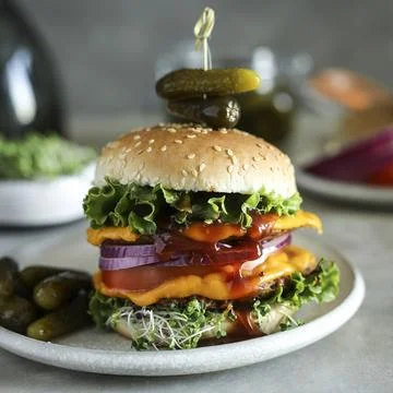 Vegan cheeseburger Stock Photos