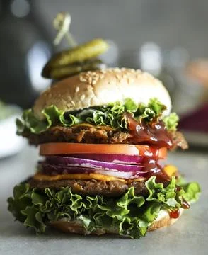 Vegan cheeseburger Stock Photos