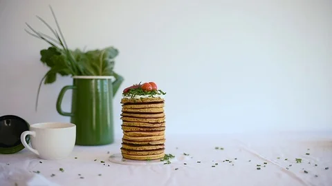 Vegan chickpea pancakes with camera moving from left to right Stock Footage 88730358