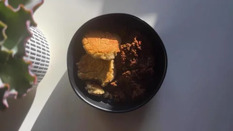 Vegan chilli with biscuits. Stock Footage 333184287