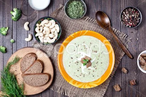 Vegan cream broccoli soup Stock Photos