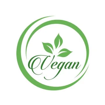 Vegan cursive text logo with green leaves for organic Vegetarian friendly die Stock Illustration