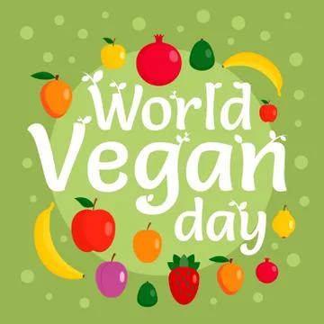 Vegan day concept background, flat style Stock Illustration