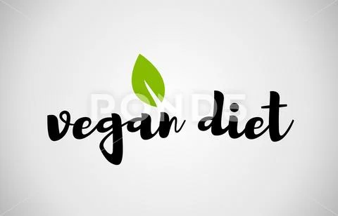 Vegan diet green leaf handwritten text white background Stock Illustration
