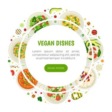 Vegan Dish and Main Course Banner Design with Vegetables Vector Template Stockillustratie