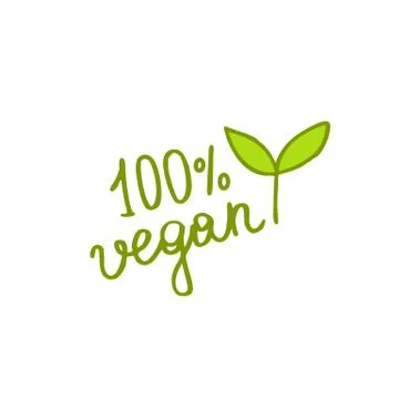 Vegan doodle vector lettering, vector color illustration Stock Illustration