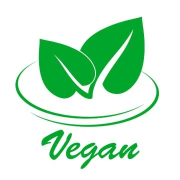 Vegan flat icon with two green spring leaves on white, stock vector illustrat Stock Illustration