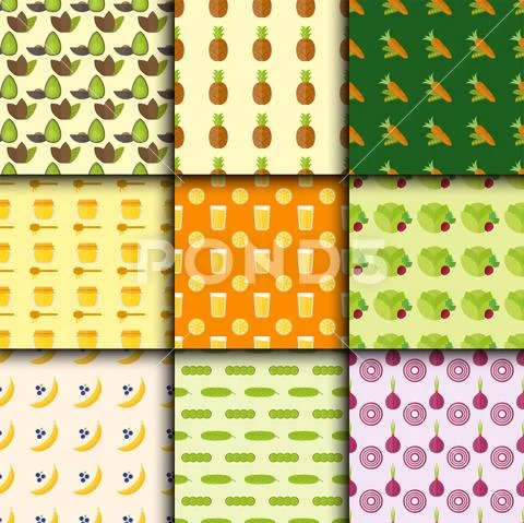 Vegan food nature seamless pattern restaurant fruit vegetarian healthy diet Stock Illustration