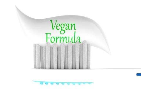 Vegan Formula toothpaste on toothbrush. 3D rendering Stock Illustration