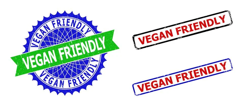 VEGAN FRIENDLY Rosette and Rectangle Bicolor Seals with Unclean Surfaces Stock Illustration