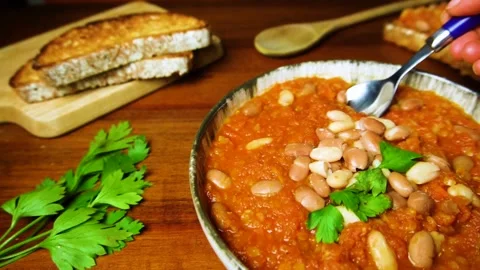 Vegan hearthy warm soup Stock Footage 298964276