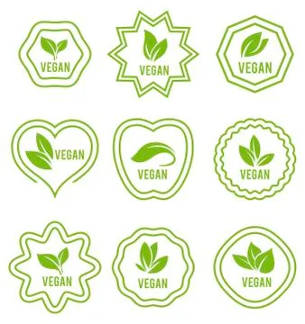 Vegan icon. Set of badges, emblems and stamps vector. Abstract leaf set isolated Stock Illustration
