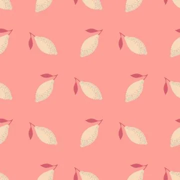 Vegan lemonade seamless pattern with lemons ornament. White pastel fruits on  Stock Illustration
