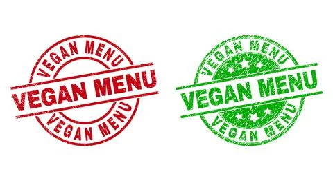 VEGAN MENU Round Stamps Using Grunged Texture Stock Illustration