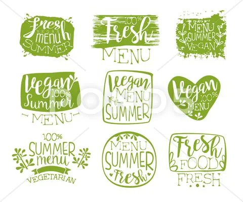 Vegan Menu Vintage Stamp Collection Stock Illustration
