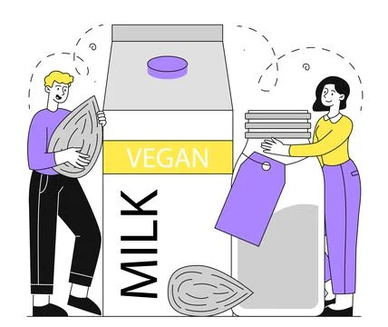 Vegan milk people vector linear Stock Illustration