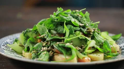 Vegan salad with seed Stock Footage 139872273