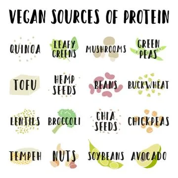 Vegan sources of protein. Stock Illustration
