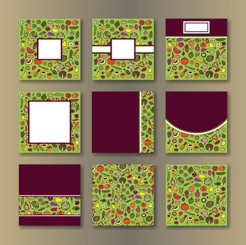 Vegan template set for menu, posters, covers. Stock Illustration