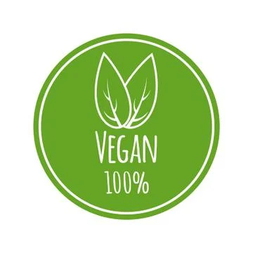 Vegan vector logo. Round eco, green logo. Vegan food sign with leaves. Tag fo Stock Illustration