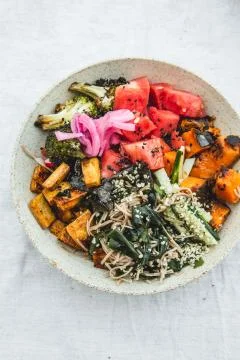 Vegan Watermelon Poke Bowl Stock Photos