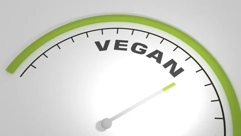 Vegan word with measuring device with arrow and scale. Green grass. 3D render Stock Footage 254227027