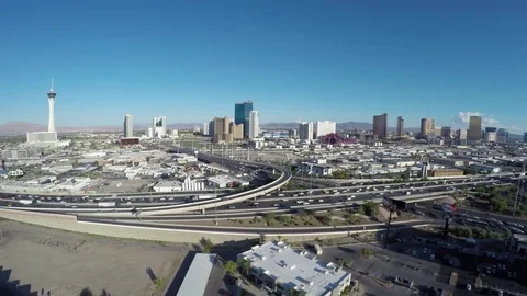 Vegas Strip with Traffic on 15 Freeway Stock Footage 79542636