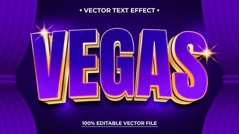 Vegas Text Effect 3D Purple Gold Lettering with Stage Curtain Stock Illustration