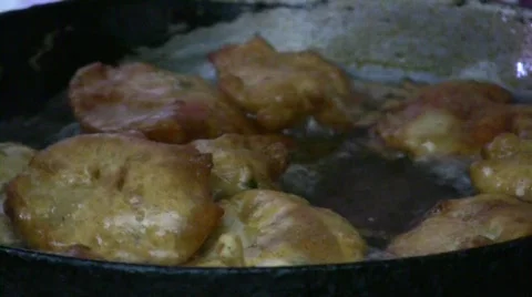 Vegatable Pakoras Being Fried Stock Footage 376782