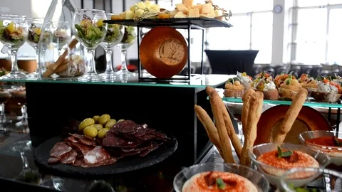 Vegatebles and fruits in buffet Stock Footage 99902369