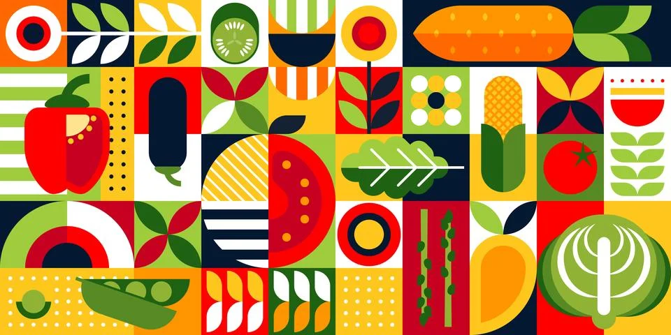 Vegetable abstract modern geometric tile pattern Stock Illustration